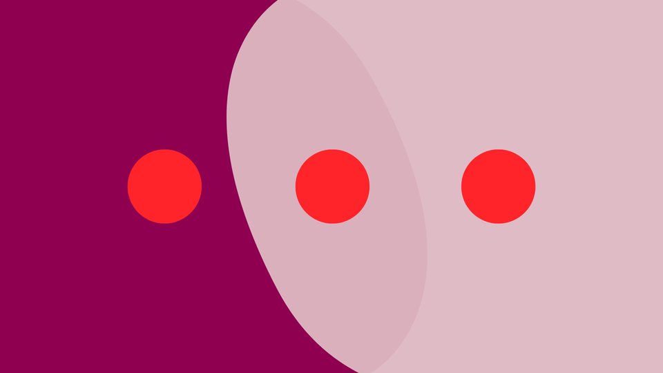 Dark purple blob overlapped by a lavender blob and three bright red dots.